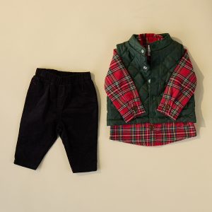 Infant 3 Piece Vest, Plaid Shirt, and Jogger Set