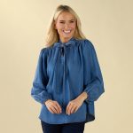 Chambray Bow Neck Blue Blouse