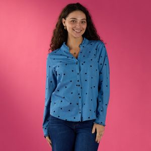 Flocked Heart Blue Chambray Top