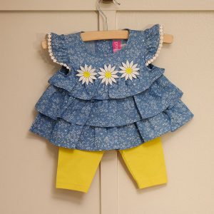Infant Ruffled Chambry 3 Daisy Top and Legging Set