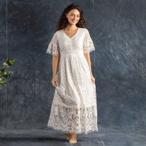 Ivory Lace V-Neck Dress