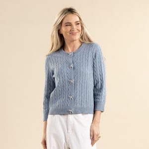 Blue Fine Gauge Bow Detail Cardigan
