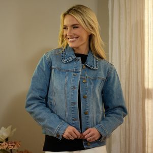 Denim Jacket with Ruffled Collar