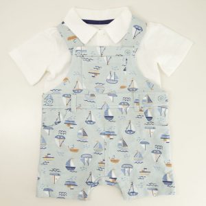 Infant Knit Print Blue Shortall Set