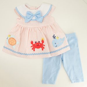 Infant 3 Applique Woven Stripe Top and Legging Set