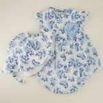 Infant Floral Print Woven Bubble Romper with Hat