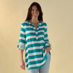 Teal Stripe Double Gauze Top