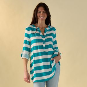 Teal Stripe Double Gauze Top