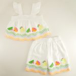 Woven Embroidered Fruit White Top and Capri Set