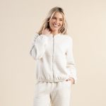 Ivory Textured Knit Zip Up