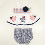 Infant Woven Smocked 3 Star Applique White Bloomer Dress