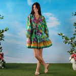 Embroidered Neck Tropical Short Dress