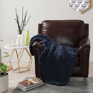 Chenille Knitted Throw – Navy